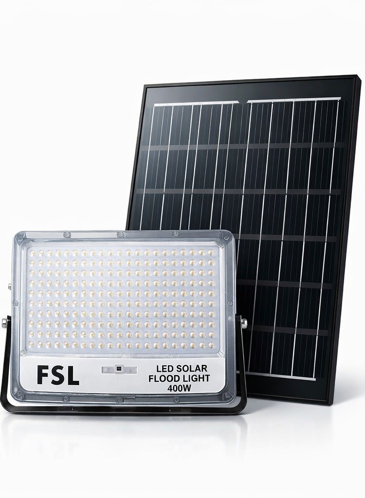 فانوس فSL 400W LED شمسي مع جهاز تحكم عن بعد، 3700 لومن، 3 درجات حرارة لونية (3000K/4000K/6500K)، ضوء أمان خارجي مقاوم للماء IP65، بطارية 3.2V/30Ah، مؤقت وتحكم في السطوع، ضمان 3 سنوات