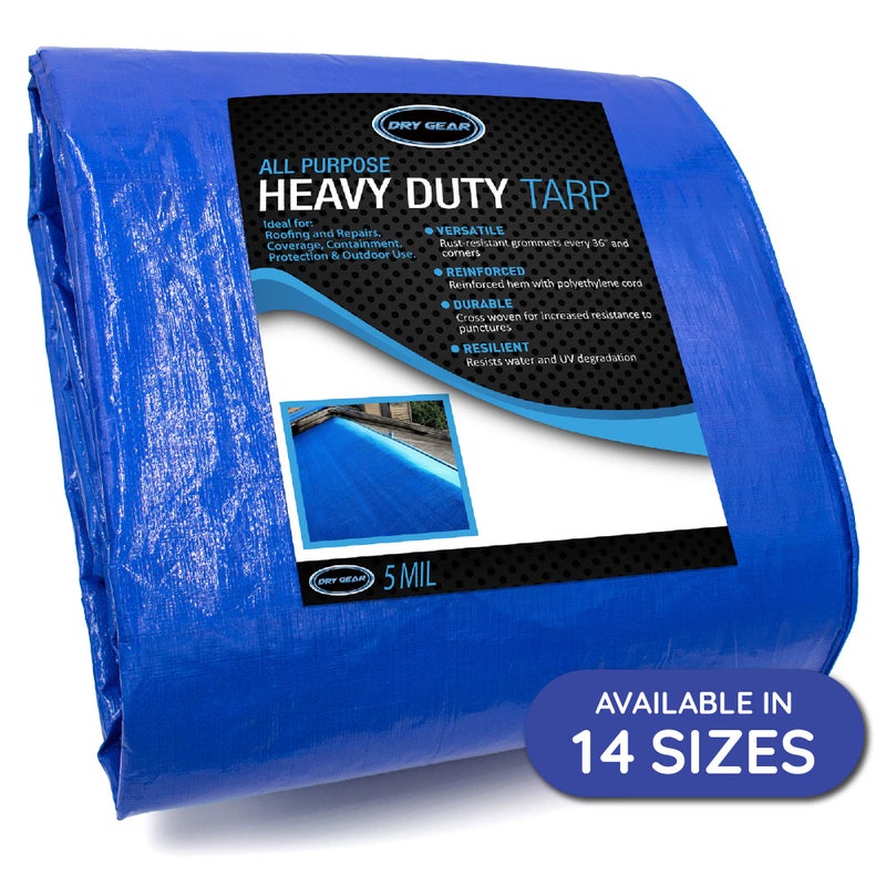 Dry Gear Waterproof Tarps 8x10  Multi Purpose 5 MIL Tarp  High Durability 8x10 Tarp  Construction Rain Shelter Outdoor Cover and Camping Use 