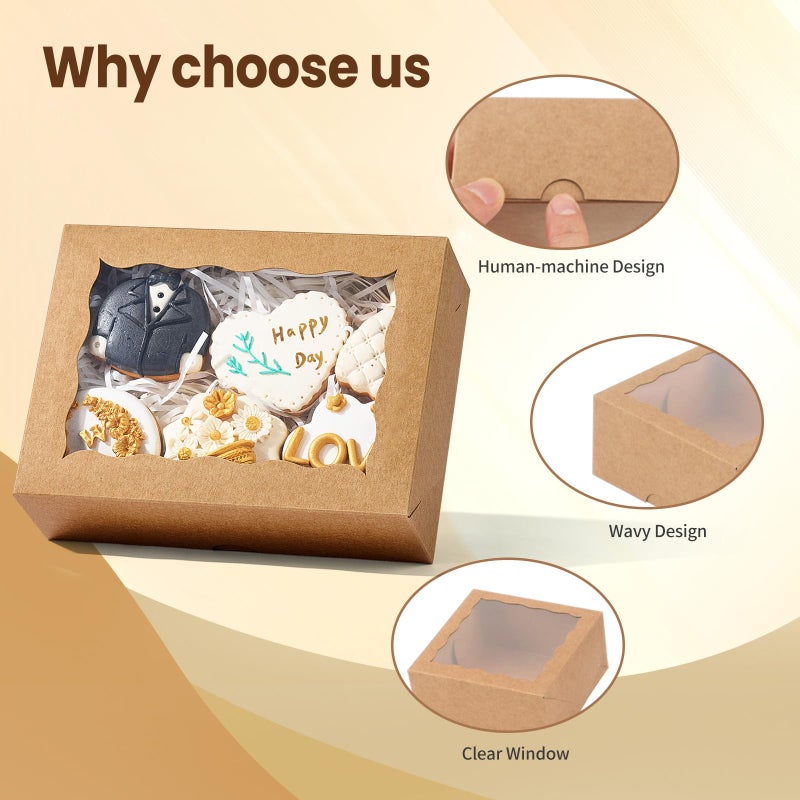 TEMLQPACK 12PCS 8x5x2Inch Brown Cookie Boxes Bakery Boxes with Window for Cakesickle, Chocolate Truffle, Chocolate Covered Strawberry, Pretzel &More - Image 2