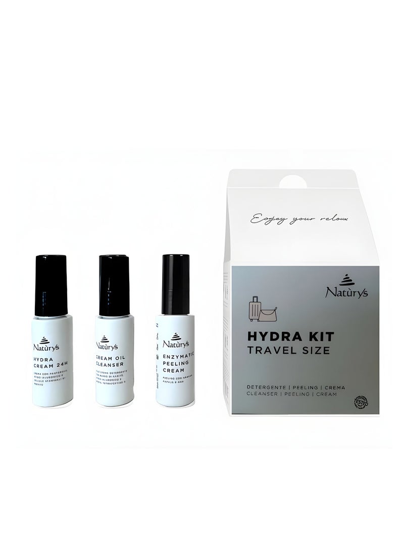 ناتوريس Natùrys Hydra Kit حجم السفر - ترطيب الوجه 90 مل | يتضمن زيت التنظيف والتقشير الأنزيمي وكريم هيدرا 24 ساعة - Image 1