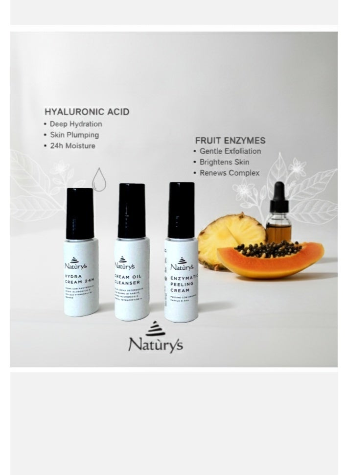 ناتوريس Natùrys Hydra Kit حجم السفر - ترطيب الوجه 90 مل | يتضمن زيت التنظيف والتقشير الأنزيمي وكريم هيدرا 24 ساعة - Image 3