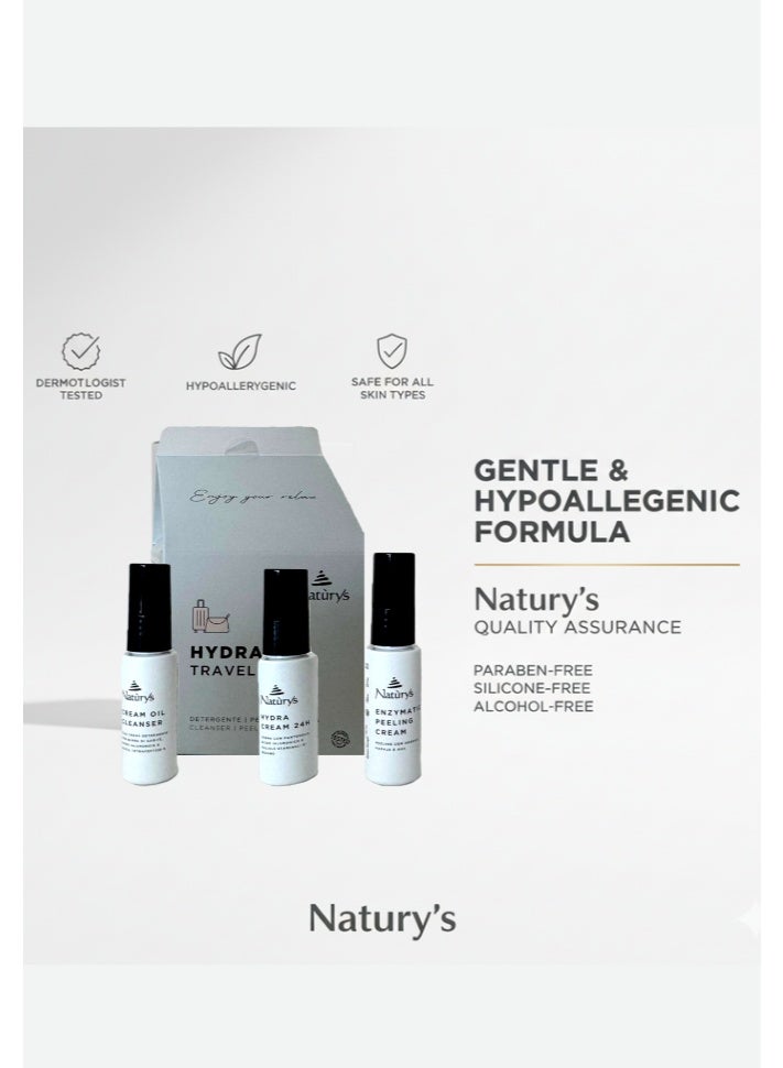 ناتوريس Natùrys Hydra Kit حجم السفر - ترطيب الوجه 90 مل | يتضمن زيت التنظيف والتقشير الأنزيمي وكريم هيدرا 24 ساعة - Image 5