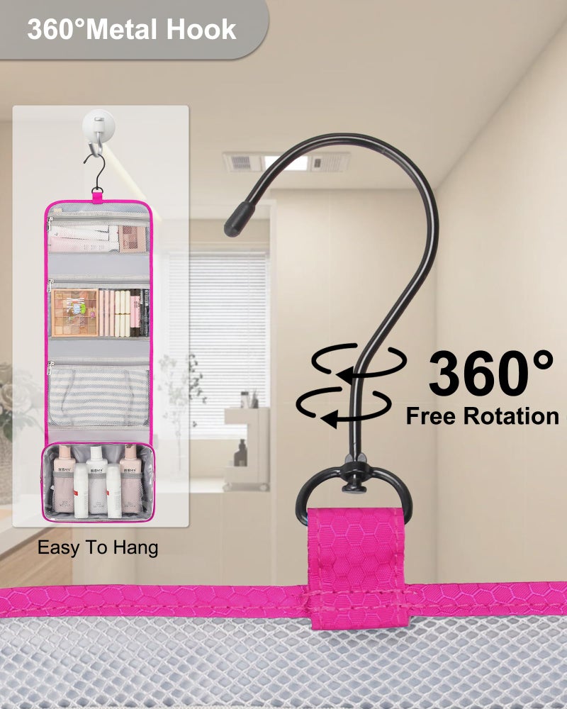 Relavel HangingTravel Toiletry Bag for Women, Large Capacity Toiletries Bag, Travel Essentials Organizer, Hanging Makeup Case for Accessories, Waterproof Bathroom Shower Bag (hot pink) - Image 4