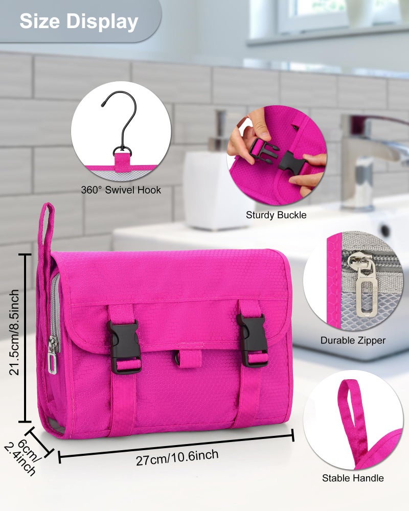 Relavel HangingTravel Toiletry Bag for Women, Large Capacity Toiletries Bag, Travel Essentials Organizer, Hanging Makeup Case for Accessories, Waterproof Bathroom Shower Bag (hot pink) - Image 2
