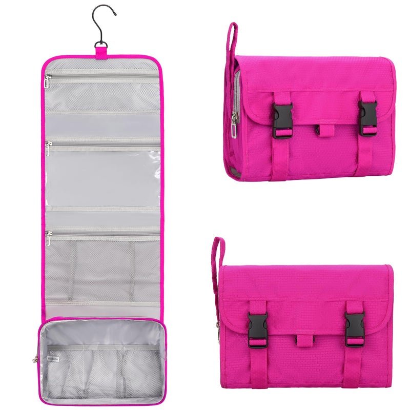 Relavel HangingTravel Toiletry Bag for Women, Large Capacity Toiletries Bag, Travel Essentials Organizer, Hanging Makeup Case for Accessories, Waterproof Bathroom Shower Bag (hot pink) - Image 1