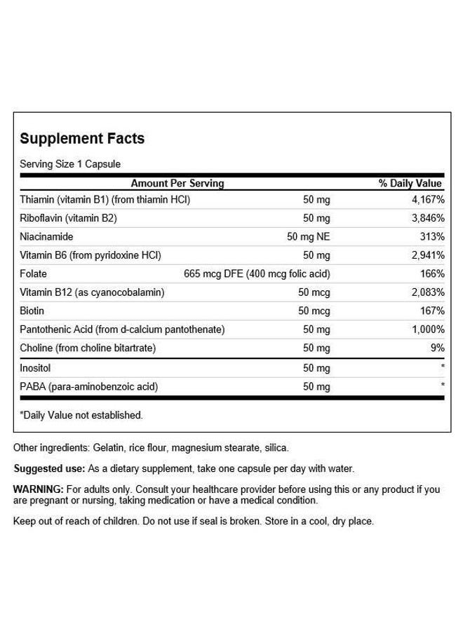 SWANSON B-50 B-Complex Vitamins Energy Cardio Stress Metabolism Support 100 Capsules (Caps) - Image 2