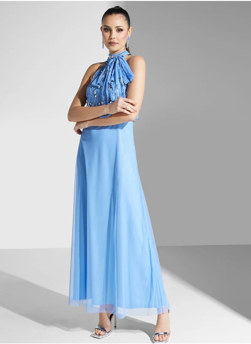Amelia Rose Embellished Mesh Detail Dress