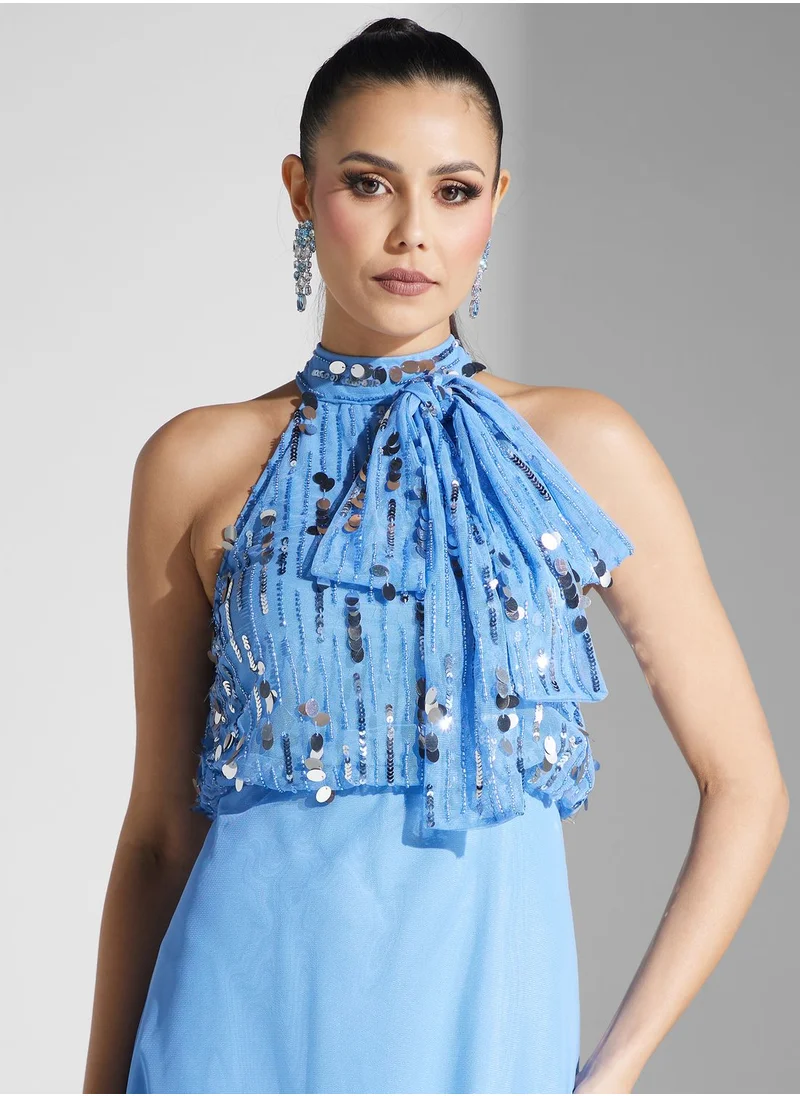 Amelia Rose Embellished Mesh Detail Dress