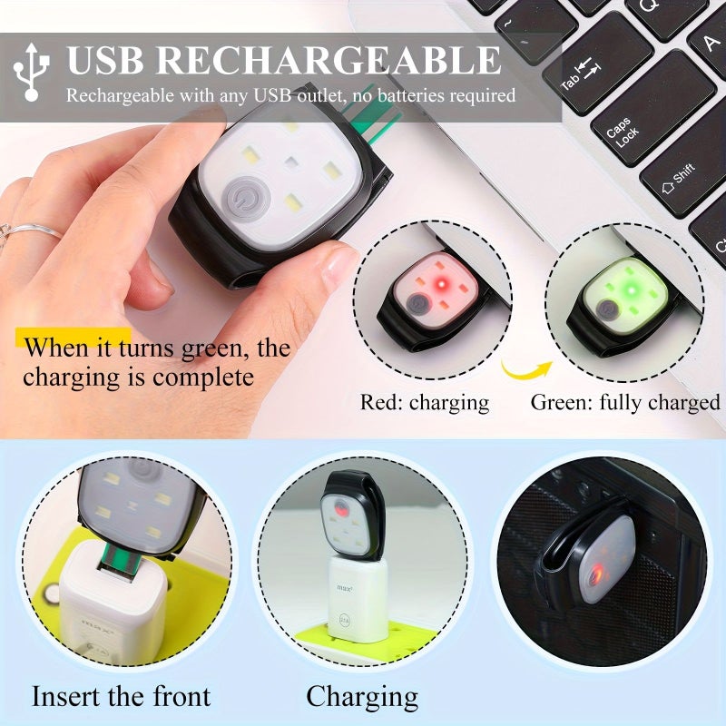 مجموعة من ضوء LED للجري قابل لإعادة الشحن عبر USB، مشبك واحد، مصباح أمامي خارجي يعمل بدون استخدام اليدين. - Image 5