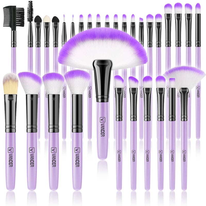 VANDER Makeup Brushes, 32Pcs Professional Premium Synthetic Makeup Brush Set with Case, Eyeshadow Foundation Blending Face Contour Cosmetic Brush Travel Make up Brushes Set for Women, Girl (Purple) - Image 1