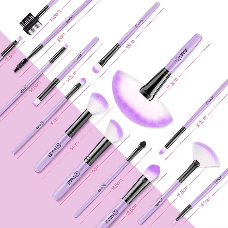 VANDER Makeup Brushes, 32Pcs Professional Premium Synthetic Makeup Brush Set with Case, Eyeshadow Foundation Blending Face Contour Cosmetic Brush Travel Make up Brushes Set for Women, Girl (Purple) - Image 5