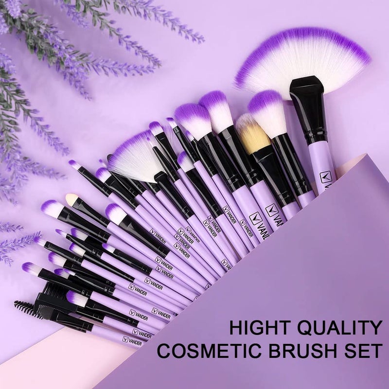 VANDER Makeup Brushes, 32Pcs Professional Premium Synthetic Makeup Brush Set with Case, Eyeshadow Foundation Blending Face Contour Cosmetic Brush Travel Make up Brushes Set for Women, Girl (Purple) - Image 4