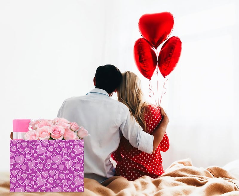 CLOCOR Rectangular Storage Basket Empty, Purple Heart Gift Basket for Valentines' Day, Waterproof Storage Bin with Handles, Room Decor(Purple Love) - Image 2