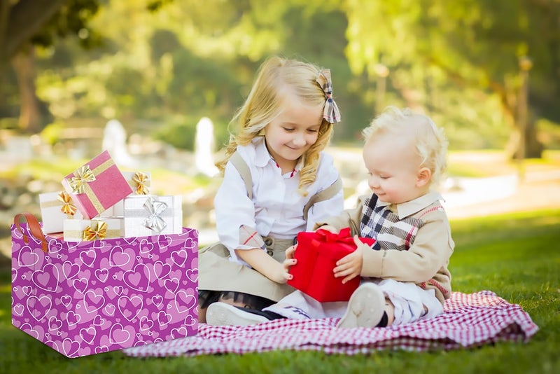CLOCOR Rectangular Storage Basket Empty, Purple Heart Gift Basket for Valentines' Day, Waterproof Storage Bin with Handles, Room Decor(Purple Love) - Image 4