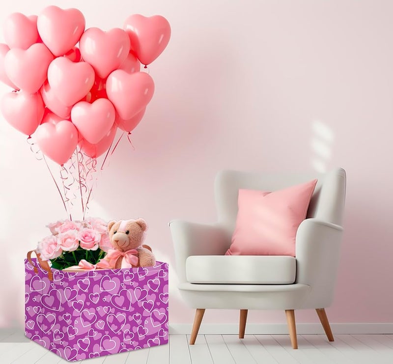 CLOCOR Rectangular Storage Basket Empty, Purple Heart Gift Basket for Valentines' Day, Waterproof Storage Bin with Handles, Room Decor(Purple Love) - Image 5