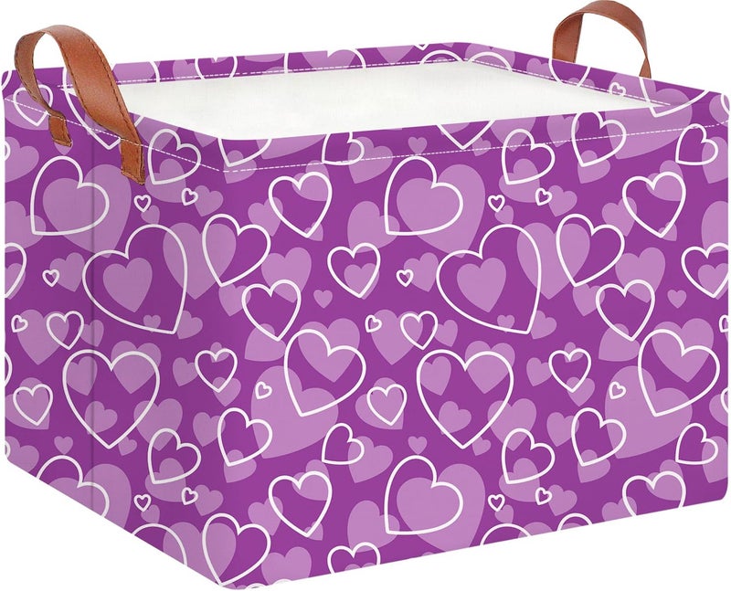 CLOCOR Rectangular Storage Basket Empty, Purple Heart Gift Basket for Valentines' Day, Waterproof Storage Bin with Handles, Room Decor(Purple Love) - Image 1