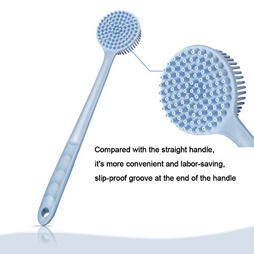 Hari Yoo-Neek- Slicone Bath Body Brush Exfoliator, Back Brush Long Handle for Shower with Soft Bristles, Back Scrubber, (Blue) - Image 3