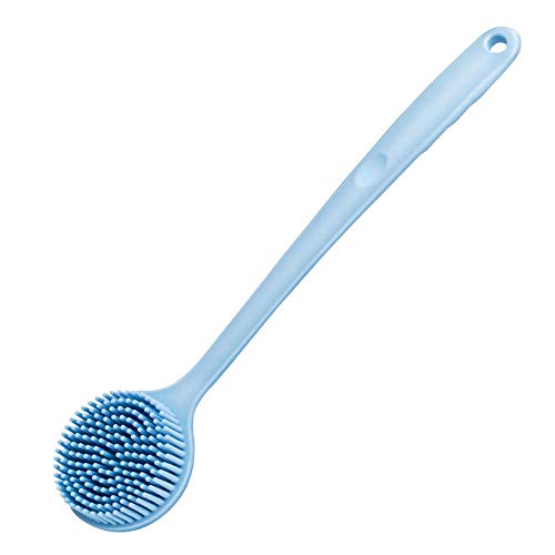 Hari Yoo-Neek- Slicone Bath Body Brush Exfoliator, Back Brush Long Handle for Shower with Soft Bristles, Back Scrubber, (Blue) - Image 1