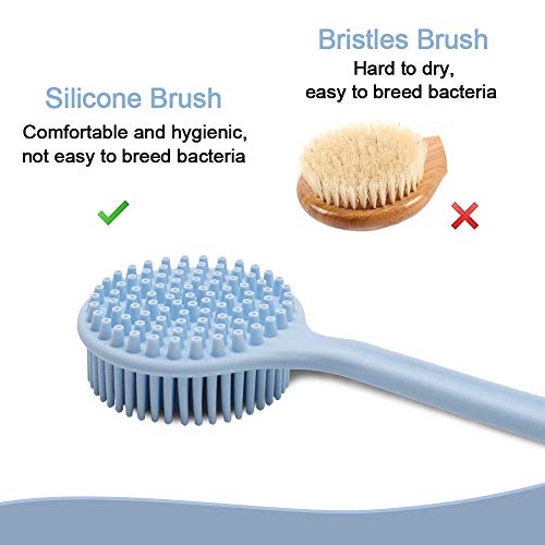 Hari Yoo-Neek- Slicone Bath Body Brush Exfoliator, Back Brush Long Handle for Shower with Soft Bristles, Back Scrubber, (Blue) - Image 5