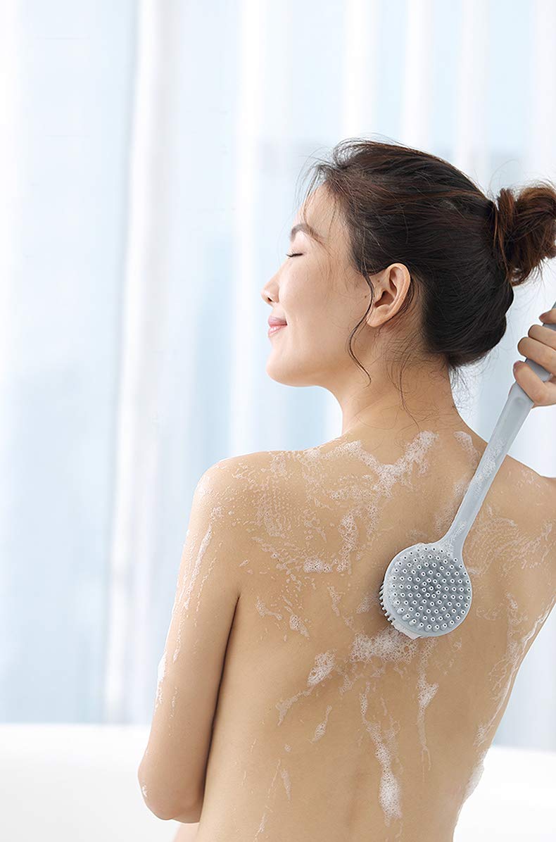 Hari Yoo-Neek- Slicone Bath Body Brush Exfoliator, Back Brush Long Handle for Shower with Soft Bristles, Back Scrubber, (Blue) - Image 2