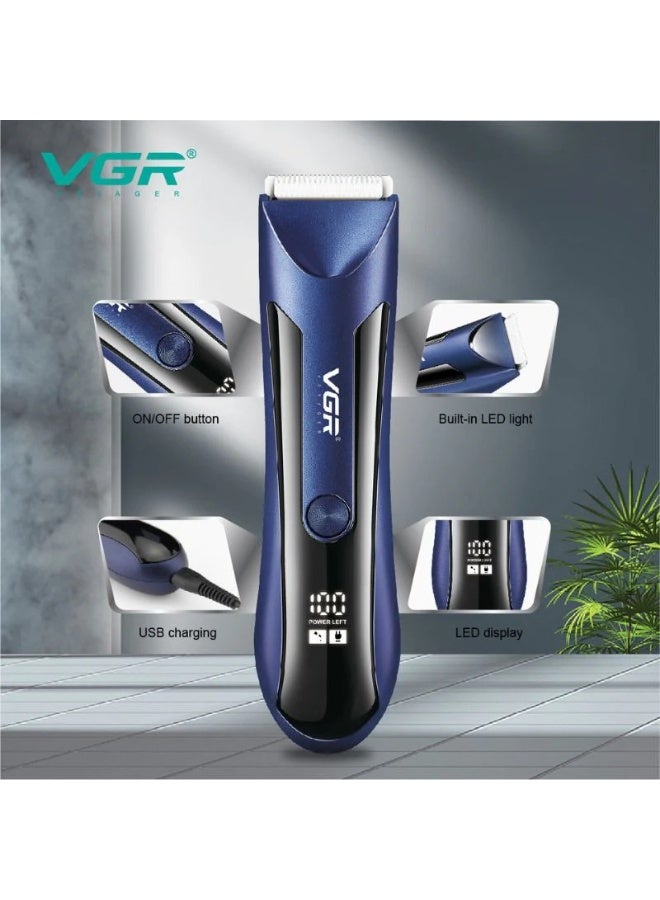 VGR “VGR 951 body hair trimmer for men, 600mAh battery that lasts up to 120 minutes, ceramic and stainless-steel blades, USB charging.” Blue/black - Image 3