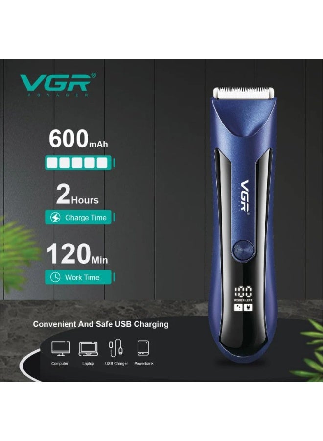 VGR “VGR 951 body hair trimmer for men, 600mAh battery that lasts up to 120 minutes, ceramic and stainless-steel blades, USB charging.” Blue/black - Image 2