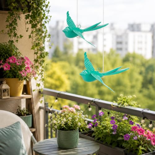 Elan Metal Hanging Decorative Rockstar Bird For Home Balcony And Garden Decor (Set of 2- Aqua, Blue) - Image 5