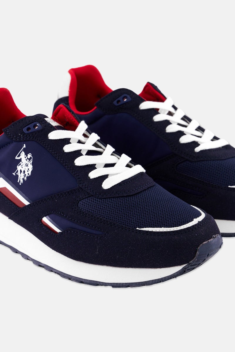 U.S. Polo Assn. Men Lace Up Brand Logo Micro Suede Shoes, Navy  - Image 3