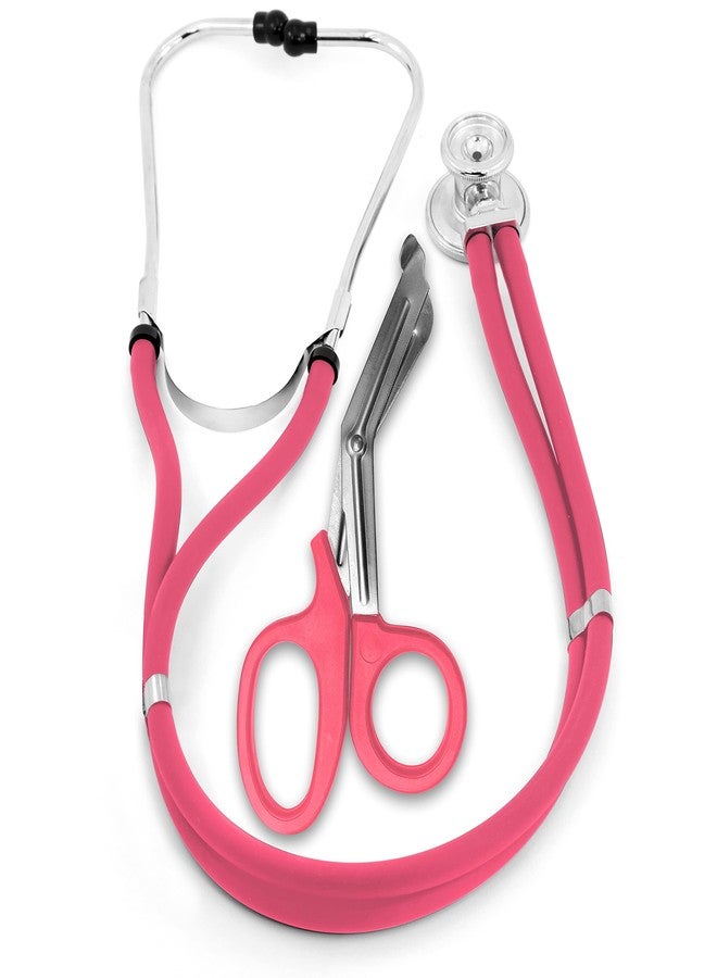 ASA TECHMED Sprague Double Tube Adult and Pediatric Stethoscope + Matching EMT Shears, Ideal for EMT, Nurse, Doctor, Medical Student, Paramedic, and First Responders (Pink) - Image 1