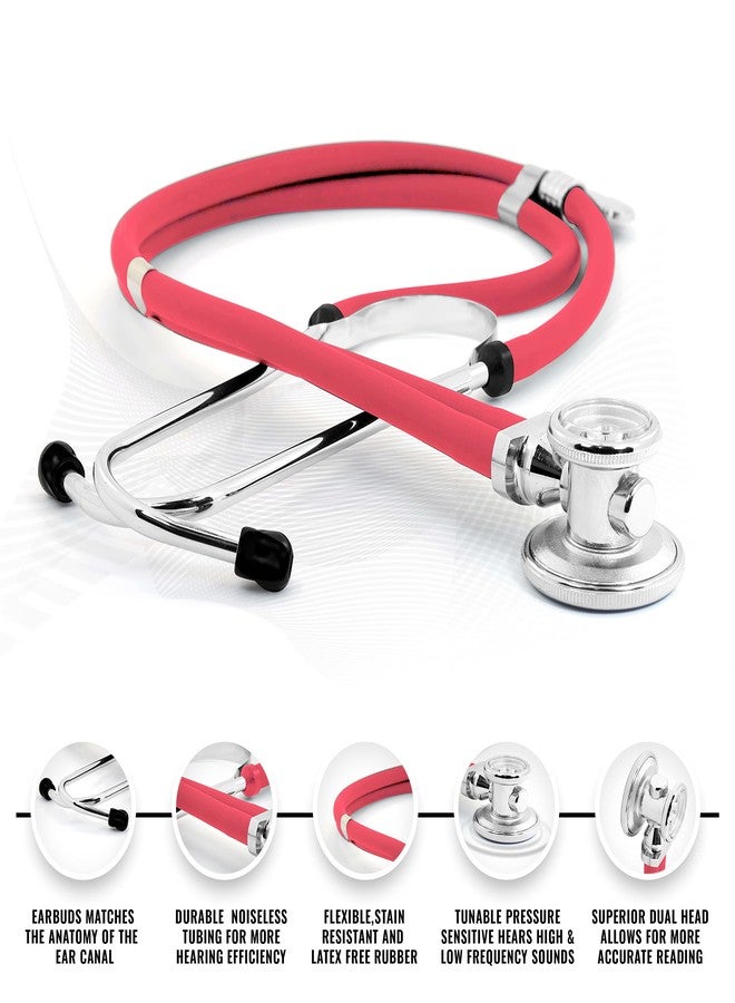 ASA TECHMED Sprague Double Tube Adult and Pediatric Stethoscope + Matching EMT Shears, Ideal for EMT, Nurse, Doctor, Medical Student, Paramedic, and First Responders (Pink) - Image 2