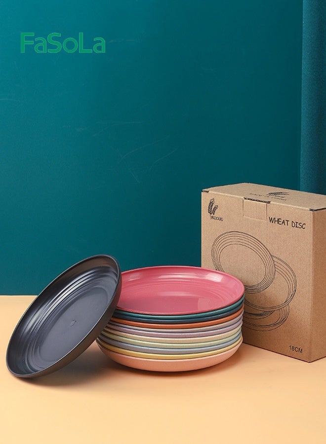 فاصولا مجموعة أطباق من قش القمح، ١٢ قطعة - أطباق عشاء صديقة للبيئة قابلة لإعادة الاستخدام، مقاس ١٨ سم، آمنة للاستخدام في الميكروويف وغسالة الأطباق، قابلة للتكديس والتخزين، أطباق حلوى قابلة للغسل، أطباق وجبات خفيفة، أطباق حلوى إبداعية، أطباق فاكهة - Image 2