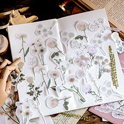 ZMLSED Vintage Natural Stickers, 45Pcs Daisy Vinyl Decorative Retro Adhesive Watercolor Aesthetic Trendy for Scrapbook Album DIY Craft Daily Planner - Image 4