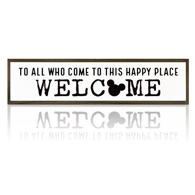 WKYAER Disney, Disney Addict, Welcome Sign, Wall Table Shelf Decoration, Home Decor for Front Door, Porch Hanging Signs Decor for Indoor Outdoor, Hanging Framed Wood Sign, To All Who Come To This Happy Place 08 - Image 1