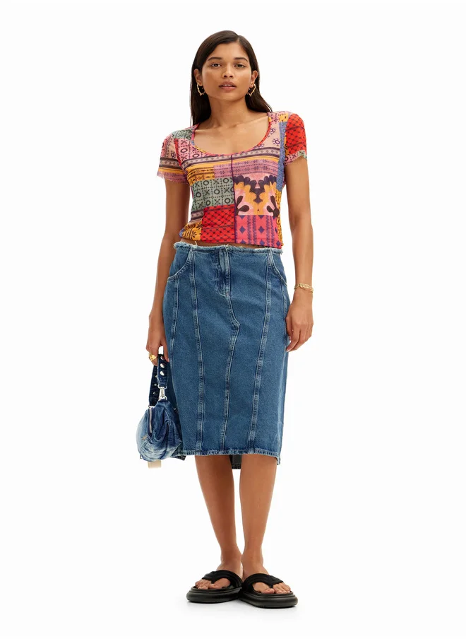 DESIGUAL Geometric Patchwork T-Shirt