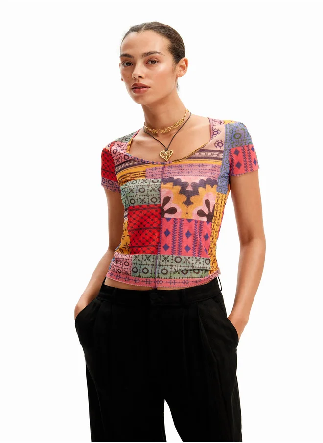 DESIGUAL Geometric Patchwork T-Shirt