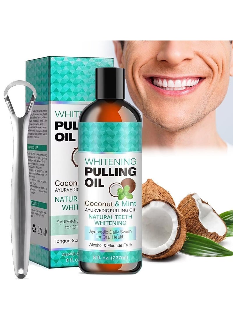 ORALHOE - Coconut Oil Pulling For Fresh Breath And Oral Hygiene - Ayurvedic Expert Formulated Supports Healthy Gums Natural Teeth Whitening - Includes Tongue Scraper And Measuring Cup - 8 Fl Oz - Image 1