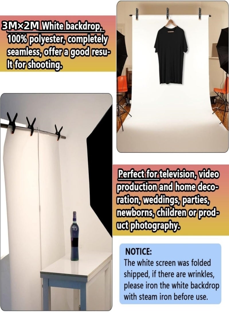 رحلة التنوعD خلفية 3M × 2M للتصوير الفوتوغرافي شاشة خلفية بيضاء للتصوير الفوتوغرافي واستوديو الفيديو والتصوير الفوتوغرافي والتصوير الداخلي والتصوير الخارجي وتسجيل الفيديو والتصوير الشخصي وتصوير البضائع وتصوير الحيوانات الأليفة - Image 5