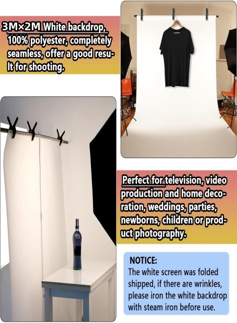 VarietyVoyageD 3M X 2M Backdrop for Photography White Photo Background Screen for Photo Video Studio Photoshoot Zoom,Indoor shooting,Outdoor shooting,Video Recording,Portrait shooting,Goods shooting,Pet shooting - Image 4