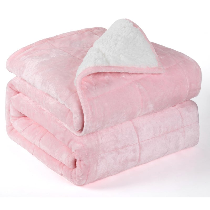 Alomidds Weighted Blanket Queen Size 15lbs 60x80 inches Sherpa Weighted Blankets for AdultsFluffy Warm Sherpa  Cozy Soft Flannel Thick Heavy Blanket for AllSeason with Glass Beads Pink