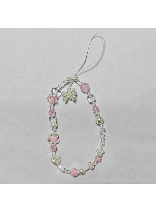 NIBEMINENT Super Cute Beaded Phone Charm – Trendy Phone Chain Wrist Strap, Shining Beads Chain Lanyard for Cell Phone