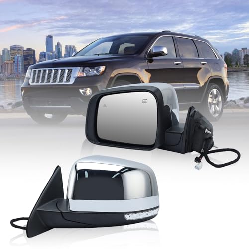 MOFOAP Driver Side Mirror Compatible with 2011-2021 Jeep Grand Cherokee,2022 Jeep Grand Cherokee WK Mirrors with Heated,Power Folding,Blind Spot Detection,Turn Signal Light,13Pins,Chrome - Image 1
