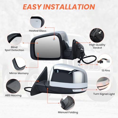 MOFOAP Driver Side Mirror Compatible with 2011-2021 Jeep Grand Cherokee,2022 Jeep Grand Cherokee WK Mirrors with Heated,Power Folding,Blind Spot Detection,Turn Signal Light,13Pins,Chrome - Image 3