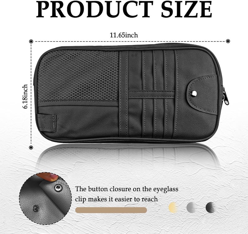 wedfish Upgrade Car Visor Organizer,Multipurpose Car Sun Visor Organizer with Sunglasses Holder for Car Storage Bank Cards,Driver's License,PU Leather Truck Visor Organizer for Most Vehicles (Black) - Image 2