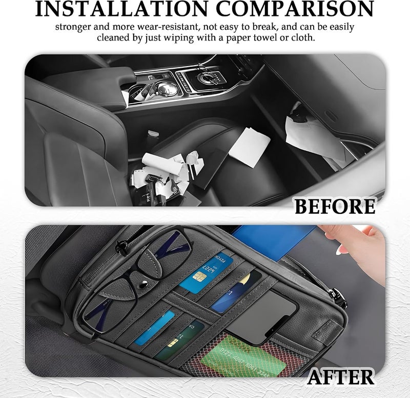 wedfish Upgrade Car Visor Organizer,Multipurpose Car Sun Visor Organizer with Sunglasses Holder for Car Storage Bank Cards,Driver's License,PU Leather Truck Visor Organizer for Most Vehicles (Black) - Image 4