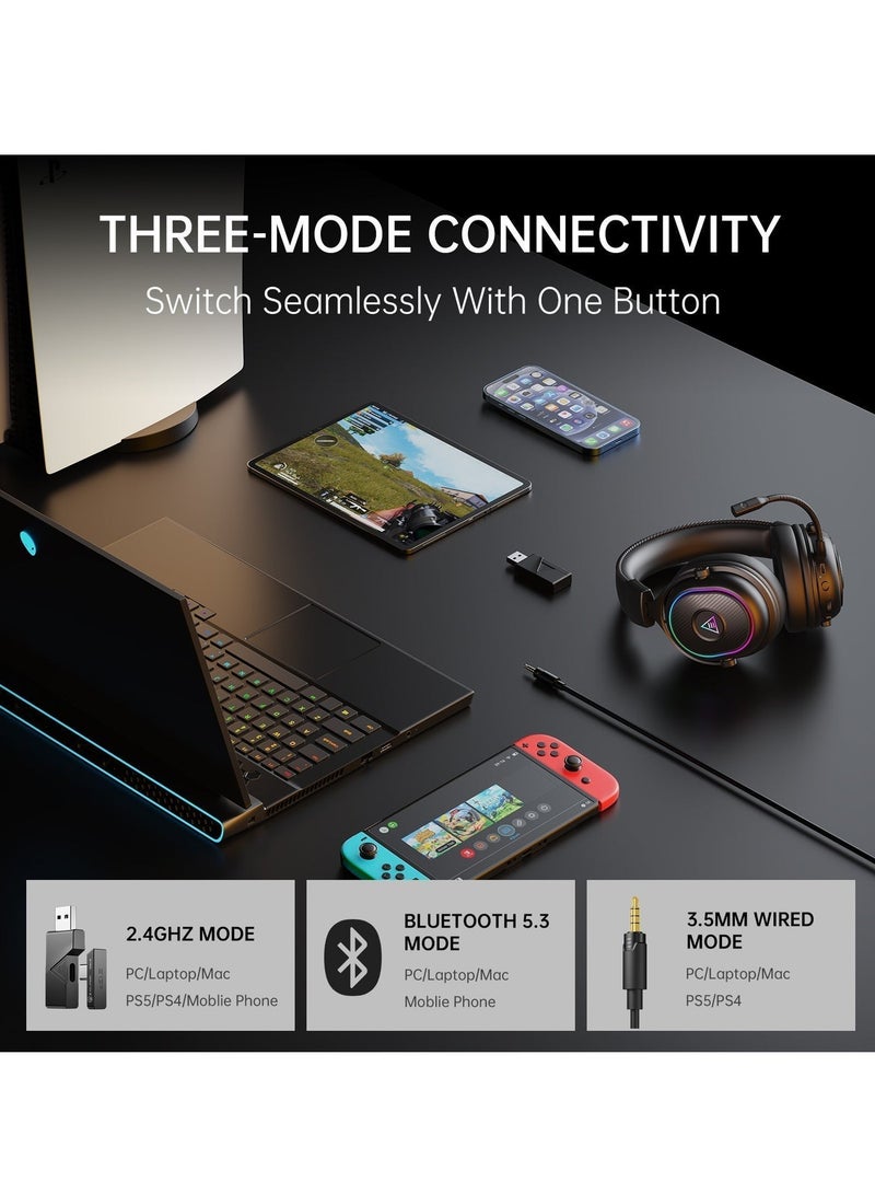 EKSA 2.4GHz Wireless Gaming Headset for PS5,PC,PS4,Switch,Mobile,Mac, Bluetooth Gaming Headphones with Microphone, RGB, 30ms Latency, 50H Battery, USB & Type-C Ultra, PC Wired Gaming Headset for Xbox - Image 3