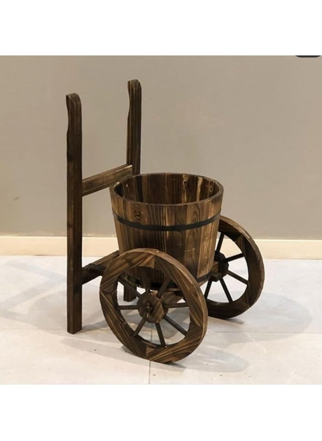 LINGWEI - Rustic Wooden Flower Cart Planter with Cycle Shaped Design Decorative Garden Plant Pot with 3 Wheels Perfect for Outdoor Patio Lawn Backyard Decor - Image 1