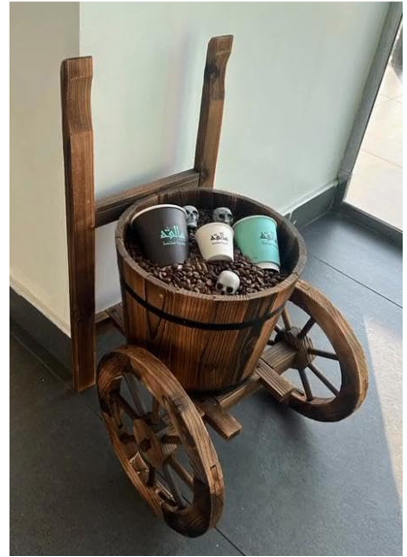 LINGWEI - Rustic Wooden Flower Cart Planter with Cycle Shaped Design Decorative Garden Plant Pot with 3 Wheels Perfect for Outdoor Patio Lawn Backyard Decor - Image 1