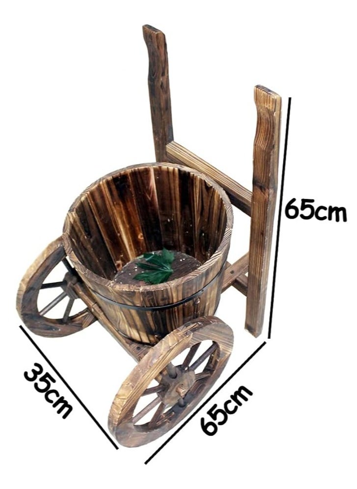 LINGWEI - Rustic Wooden Flower Cart Planter with Cycle Shaped Design Decorative Garden Plant Pot with 3 Wheels Perfect for Outdoor Patio Lawn Backyard Decor - Image 1