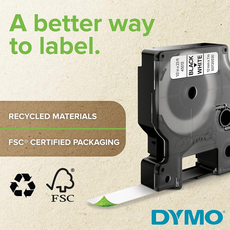 DYMO D1 Label Tapes for LabelManager and LabelWriter Duo, 1/2" (12mm) x 23' (7m), Black on White, Pack of 6 - Image 5