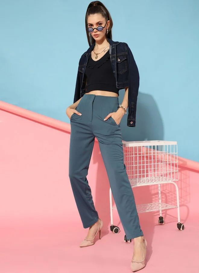 STREET 9  Deep Blue Slim Fit Trousers for Women for Women | Best Price UAE